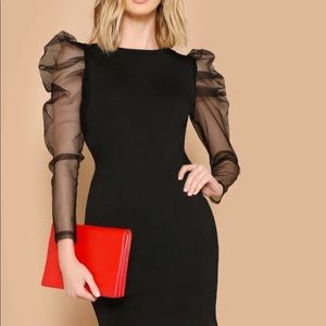 Shein mini black dress with mesh gigot sleeves